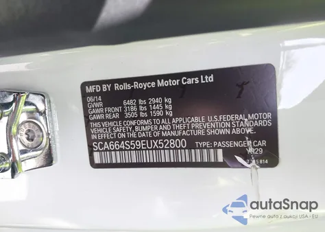 2014 Rolls-Royce Ghost z USA, uszkodzony, nr VIN SCA664S59EUX52800